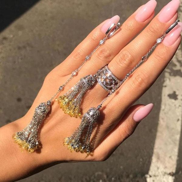 

knot sljely luxury designer 925 sterling silver shining tassel long earrings with colorful crystal stones women wedding party jewelry