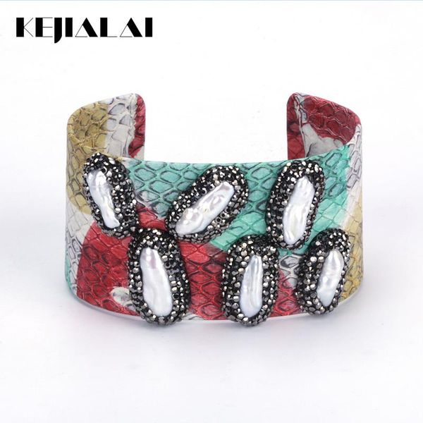

bangle kejialai python leaher bracelets bangles adjustable size geometric bangles for women personality luxury pearl bracelet b214, Black