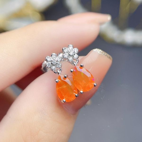 

stud fire opal mexico rare orange earrings 925 silver red orange natural untreated earth mined 7x5mm aaa vvs genuine gemstone, Golden;silver