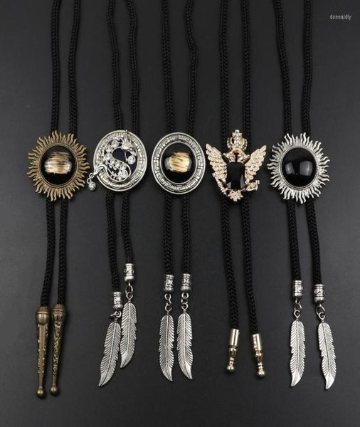 

bow ties round trendy bolo tie western cowboy star men women necklaces dance necktie retro shirt imitation obsidian pendantbow7537676, Black;gray