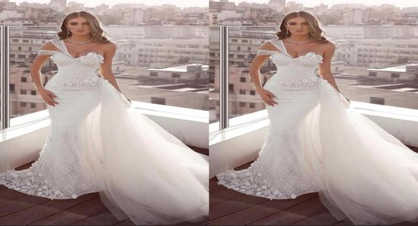 

plus size white lace wedding dresses mermaid one shoulder backless bridal gowns with tulle train beach garden vestido de noiva8146305