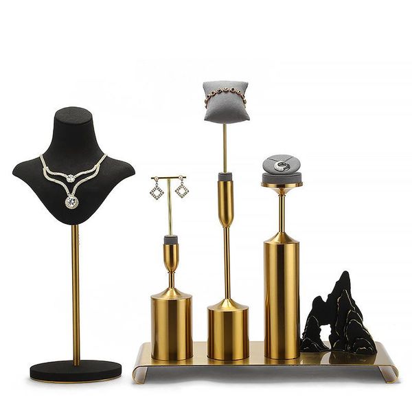

boxes metal jewelry display stand watch ring earrings necklace stand combination window jewelry display props customization, Black;white