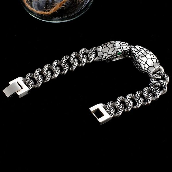 

bangle 12.8mm cuban chain snake bracelet ancient egyptian style bracelet for men and women stainless steel, Black