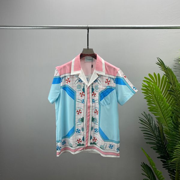 

men's designer shirt summer short sleeve casual button up shirt printed bowling shirt beach style breathable t-shirt clothing #115, White;black
