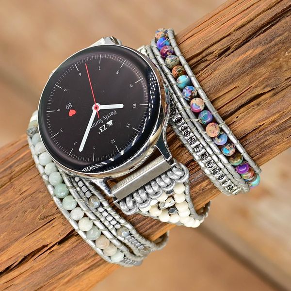 

bangle selling item fashion natural stones samsung watch strap emperor stone wrap watch band handmade boho watch band wholesale, Black