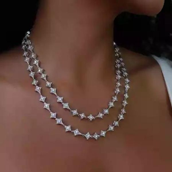 

necklaces 2022 new hip hop iced out bling white cubic zirconia cz north star starburst necklaces for women men luxury bridal jewelry gifts, Silver