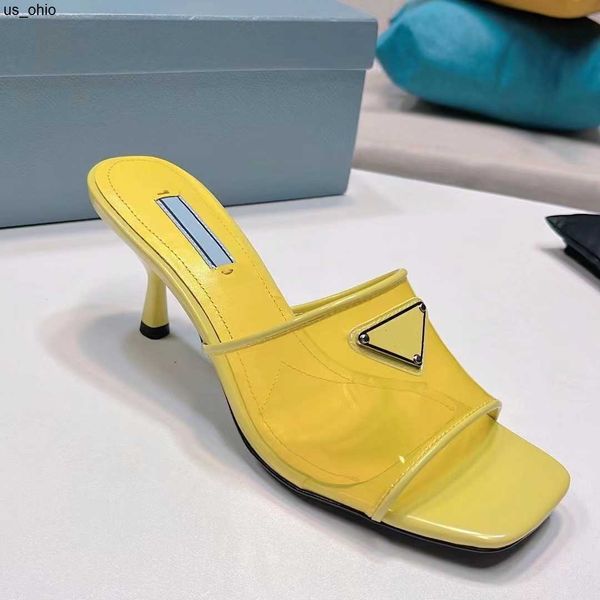 

slippers slippers womens highheeled beach shoes summer open toe transparent upper designers classic triangle buckle decoration 65cm midheels, Black