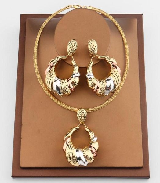 

earrings necklace gold plated jewelry set for women dubai choker africa fashion italian pendant bridal wedding party gifts8498560, Silver