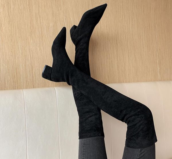 

over the knee high boots women high heels pointed toe party shoes woman tight warm winter snow boots long shoes6880817, Black