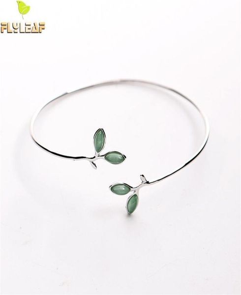 

flyleaf 100 925 sterling silver opal leaves buds open bracelets bangles for women fashion creative lady jewelry 2009254099016, Golden;silver