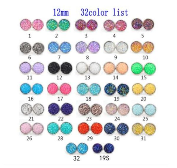 

knot new 50 pieces / batch stainless steel stud earrings druzy / drusy resin cabochon bright steel, Silver