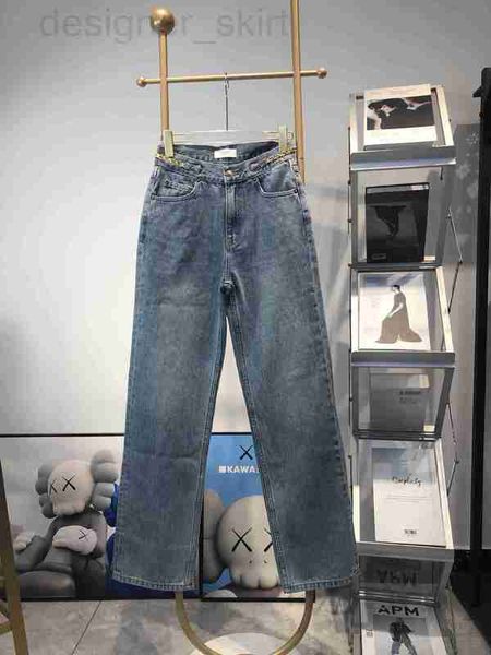 

women's jeans designer triumphal begold chain autumn new season straight tube waist skinny denim trousers female y83k, Blue