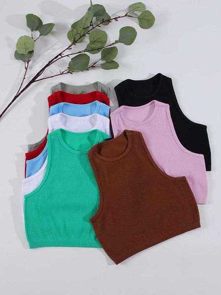 

salspor women shirts summer sports knits tanks crop t-shirts solid basic vest seamless streetwear elastic rib-knit sleeveless casual tank f, White