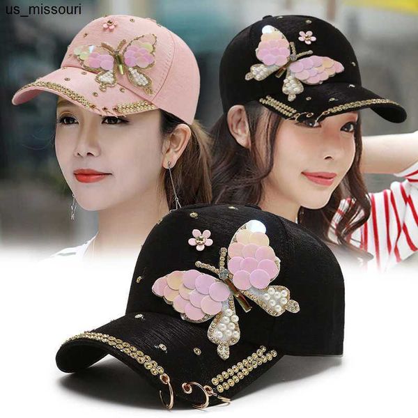 

ball caps spring summer and autumn butterfly sequin rhinestone woman baseball cap fashionable korean lady sport sun hat 55-59cm j230520, Blue;gray