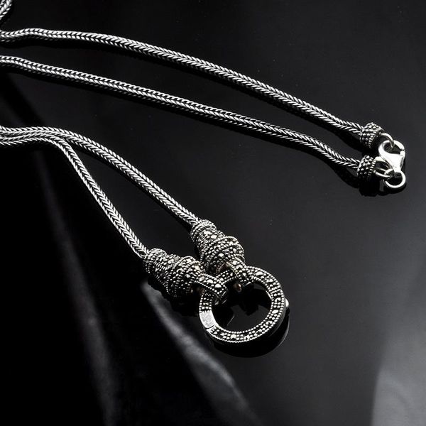 

necklaces s925 silver universal buckle foxtail necklace thai silver retro women's long section wild sweater chain