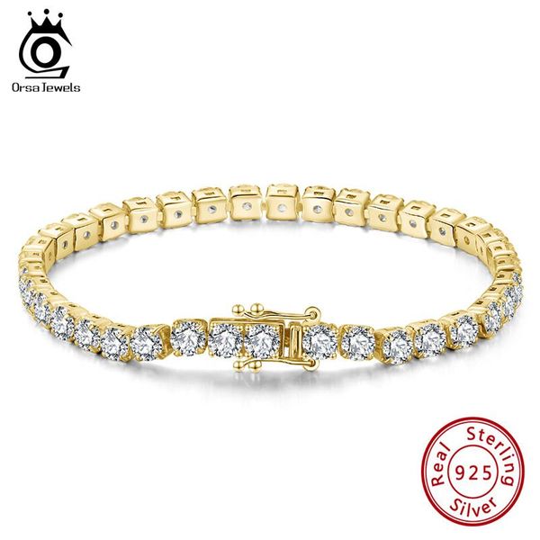 

bangle orsa jewels authentic 925 sterling silver tennis bracelet zirconia 14k gold plated bangle jewelry men women hand chain sb9514k, Black