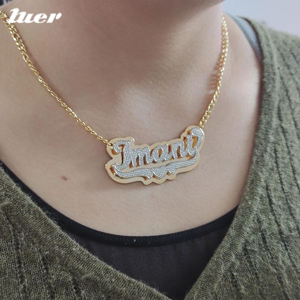 

necklaces luer hip hop letter necklace name/crystal double plated name chokers personalized nameplate custom jewelry necklaces for gifts, Silver