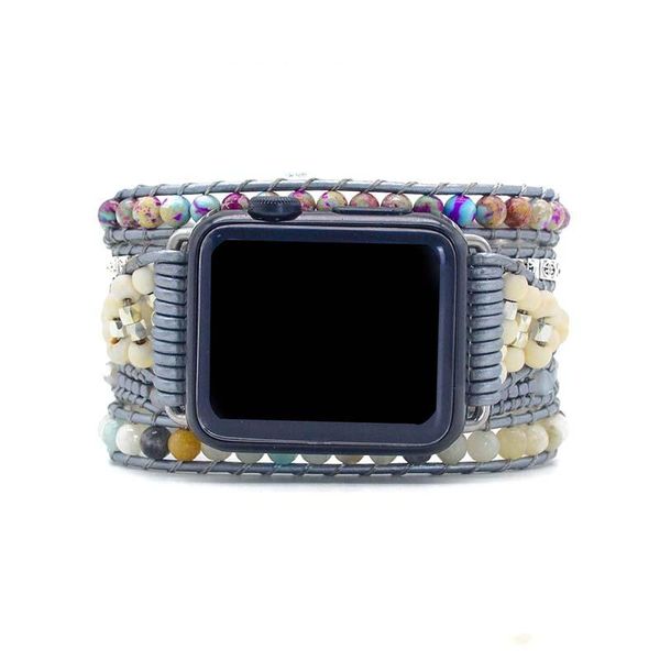

bangle emperor stone bracelet for apple watch band boho crystal leather bracelet 5 wrap watch band for gifts wholesale, Black