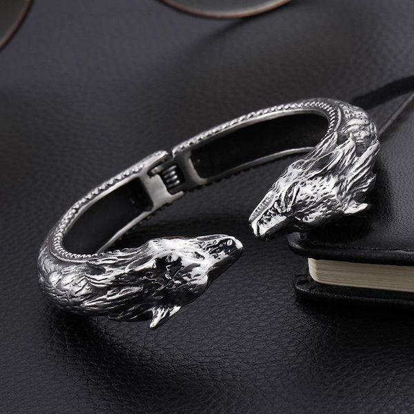 

bangle stainless steel wolf head opening bangle punk men's jewelry, Black