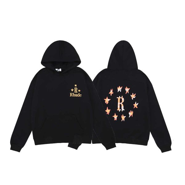 

2023 mens hoodie long sleeve rhude highquality tess designer casual fashion american brand black fivepointed star printing terry sweater 100
