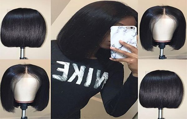 

new bob lace front human hair wigs with baby hair pre plucked brazilian remy hair natural hairline straight short bob wig for blac4637167, Black;brown