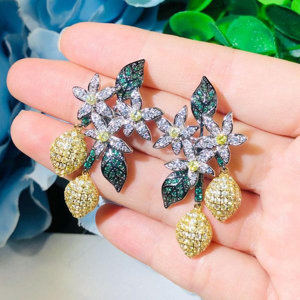 

knot cwwzircons unique design art deco cluster leaf long dangling drop white green cubic zirconia earrings for women prom party cz709, Silver