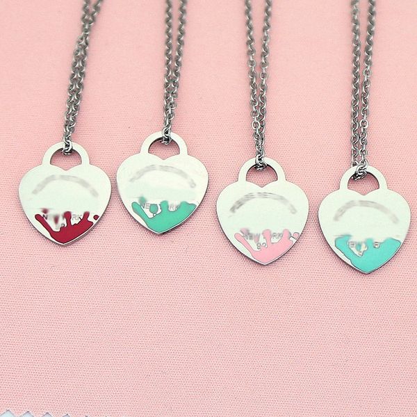 

heart necklace womens stainless steel 19mm couple pendant blue pink green red jewelry on the neck valentine day gift for girlfriend accessor, Golden;silver