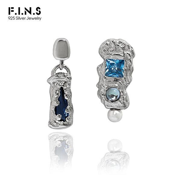 

stud f.i.n.s asymmetric real s925 sterling silver earrings for women irregular synthetic moonstone zircon stud earrings silver 925, Golden;silver