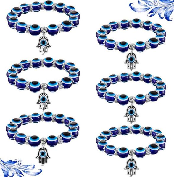 

fashion silver color strand bracelet evil blue eye hamsa hand fatima palm bracelets for women beads chain vintage jewelry female g6960939, Black