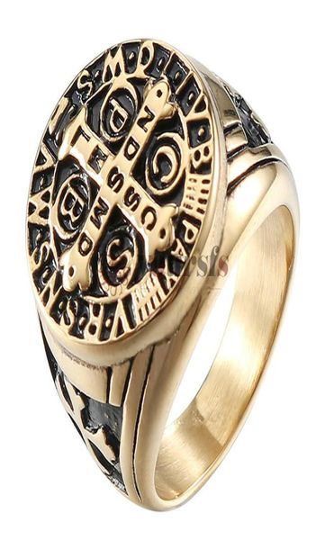 

yoursfs crucifix rings for men st benedict exorcism ring stainless steel catholic roman cross demon protection ghost hunter7218249, Golden;silver