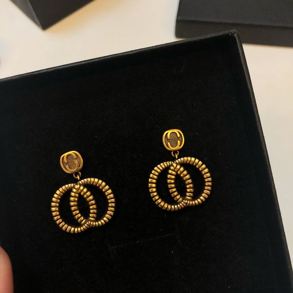 

vintage copper dangle earrings texture designers earrings simple double letter g stud earrings for women girl's luxury jewelry, Golden;silver
