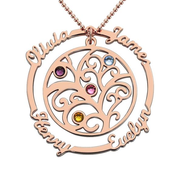 

necklaces uonney dropshipping personalized birthstone family tree necklace with names for mothers valentine gift for women gift jewelry, Silver