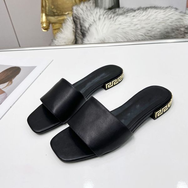 

fashion slippers medusa summer women slippers slide leather leisure sandals luxury designers sandals fs01, Black