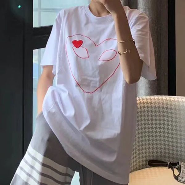 

tpjb new women t shirt casual polka dot embroidery heart summer tees couples man asian plus size 4xl, White