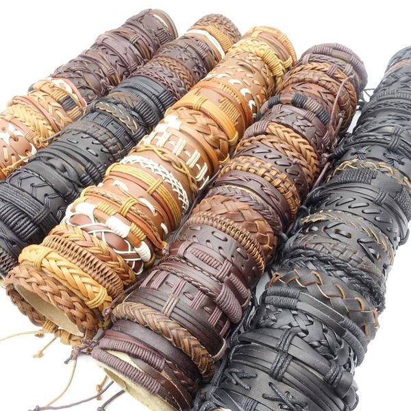 

bangle mixmax wholesale 50pcs cuff bracelets for men women mix styles handmade leather fashion jewelry party gift resizable box packed, Black