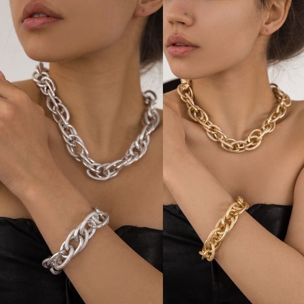 

collarbone necklace street hip-hop fashion stitching simple necklace woman, exaggerated single-layer geometric aluminum chain necklace fashi, Silver