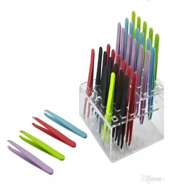 

whole24pcs colorful stainless steel slanted tip beauty eyebrow tweezers hair removal tools lowest promotion 1310268