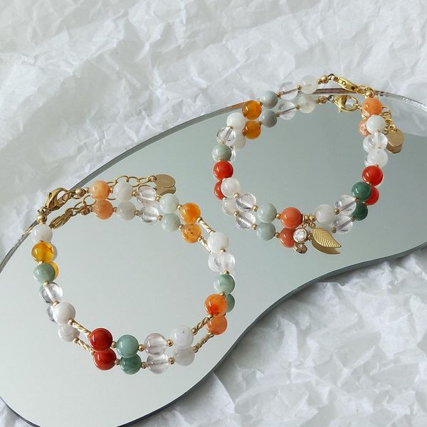 

bangle lii ji jade rose quartz moonstone carnelian american 14k gold filled bracelet natural stone 6mm handmade fashion jewelry, Black