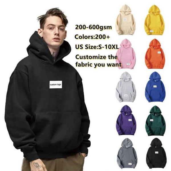 

2023 mens hoodie long sleeve rhude highquality tess designer casual fashion custom heavyweight puff printing cropped raw hem no string frenc, Black