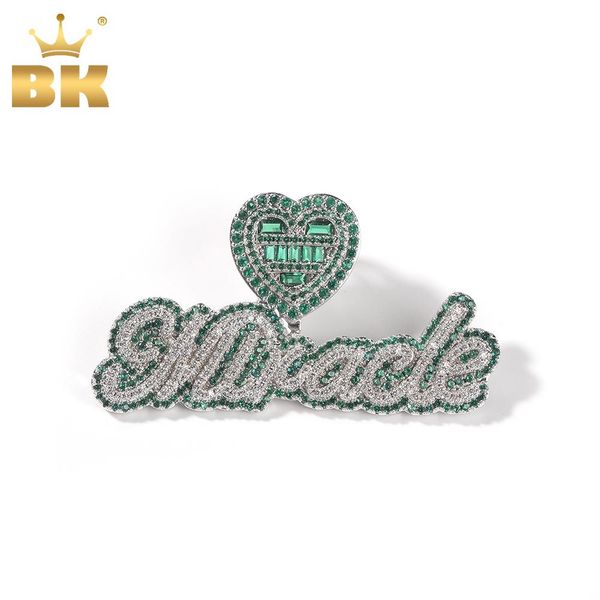 

necklaces the bling king custom bubble letter with baguette cz heart bail iced out green pink cubic zirconia pendant chain hiphop jewelry, Silver