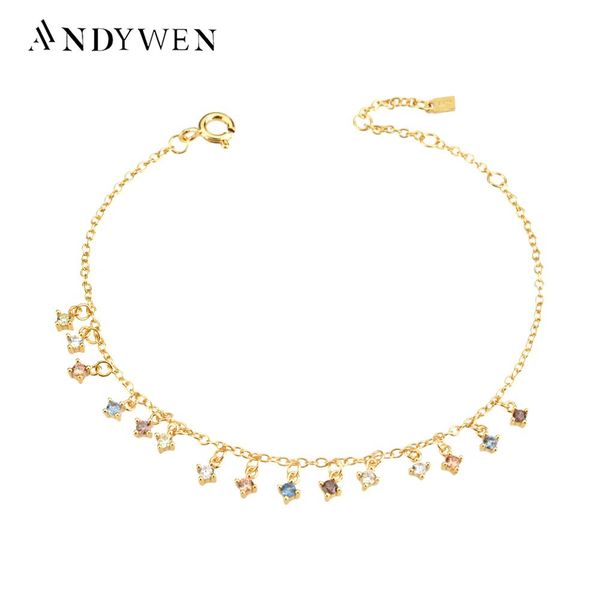 

bangle andywen 2021 new 925 sterling silver gold colorful sage five zircon cz charm bracelet chain luxury fine jewelry wedding crystal, Black