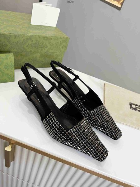 

2023 latest fashion luxury brand women slingback sandals slingback shoes fine root stiletto heel high heels gift for lover size35-40'&#, Black