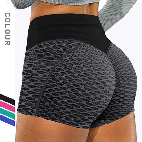 

new yoga pants women's jacquard honeycomb pocket sports running and fitness shorts high waist and hip lifting tripartite pants
