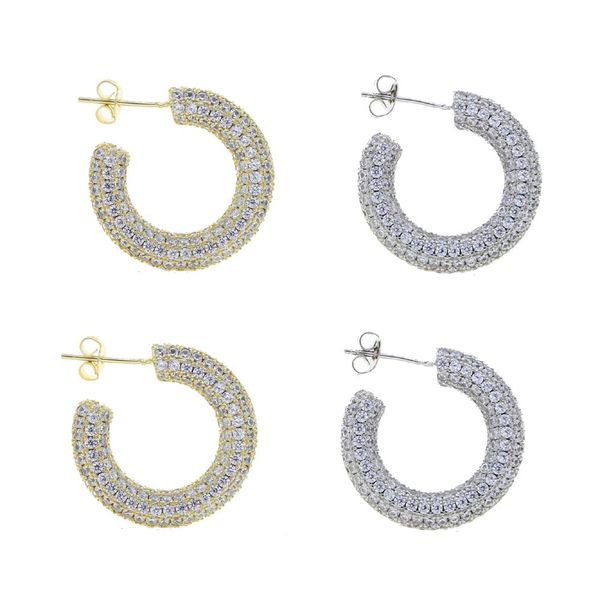 

huggie full iced out bling cz chunky hoops micro pave cubic zirconia sparking geometric round circle hoop earring, Golden;silver
