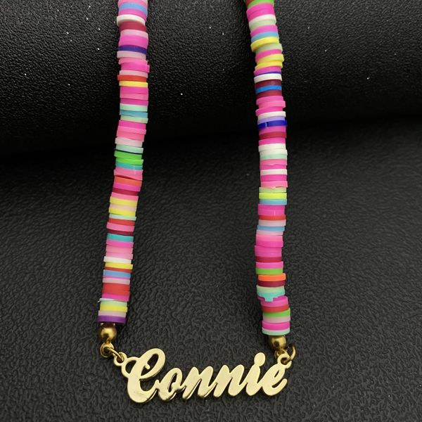 

necklaces custom bohemian beach colorful clay beaded choker boho rainbow polymer for baby women girlfriend gift, Silver