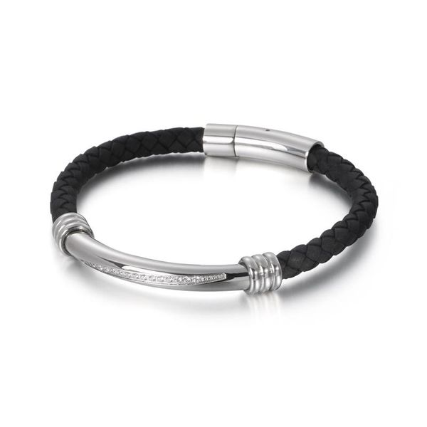 

bangle fashion crystal leather weaving bangles bracelets men women gold blackstainless steel bangle braclet simple trendy punk bracelet, Black