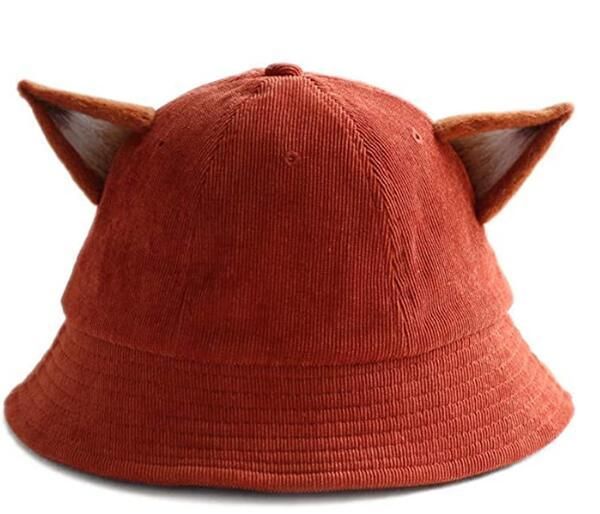 

polish cute fox ears bucket hat summer travel bucket beach sun hat for women vintage artist corduroy cap accessories brown, Blue