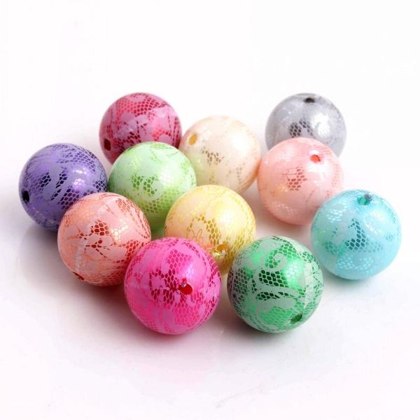 

crystal wholesale 20mm 12mm acrylic imitation pearl print white lace beads for necklaces making