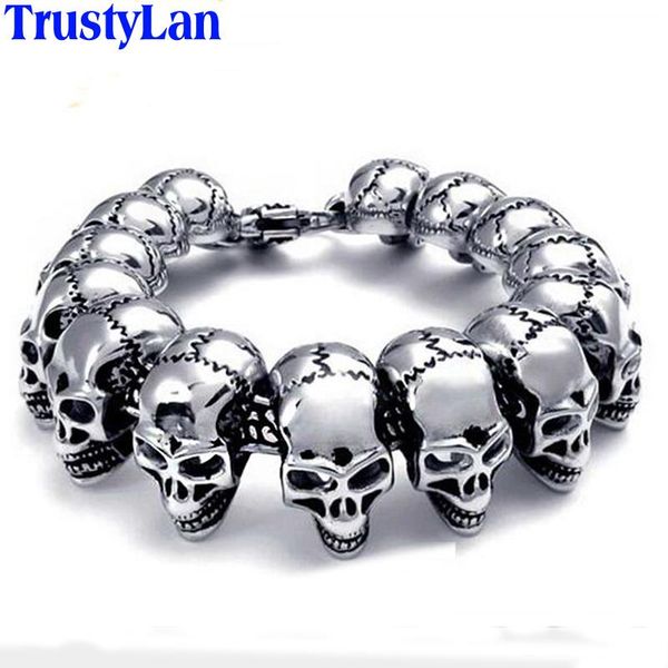 

bangle punk rocker skull head man bracelet for men stainless steel skeleton jewelry mens bracelets bangles male mannen armband gifts, Black
