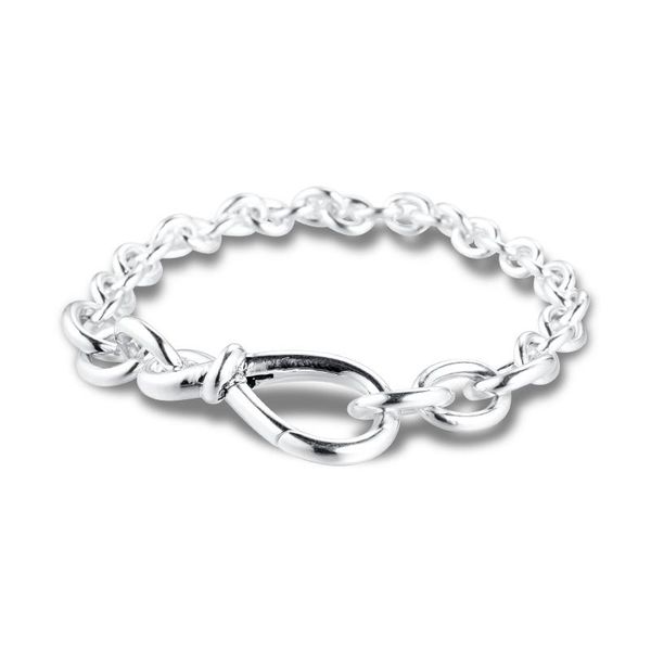 

bangle genuine 925 sterling silver bracelets for women chunky infinity knot chain bracelet party wedding jewelry gift pulsera wholesale, Black
